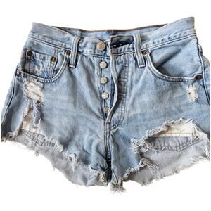 Levi Denim Concert Ripped 501 Button Cutoff Jean Shorts Size 24‎